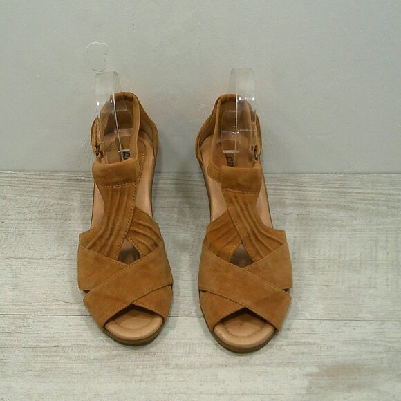Earth Women's Curvet Biscuit Wedge Leather Peep Toe Sandals   Size 6.5 B - Picture 3 of 9